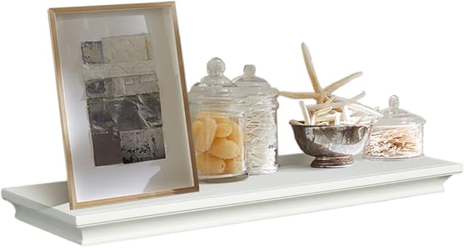 AHDECOR White Floating Shelves Wall Mounted, Deeper Wall Storage Shelf for Home Décor, Super Sturdy, Easy to Install, 24” Wide, 7.75” Deep by AHDECOR