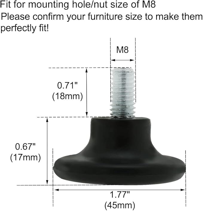 uxcell M8 x 18 x 45mm Screw on Furniture Glide Leveling Feet Floor Protector Plastic Pad Adjuster for Cabinet Chair Leg 2 Pack - Image 2
