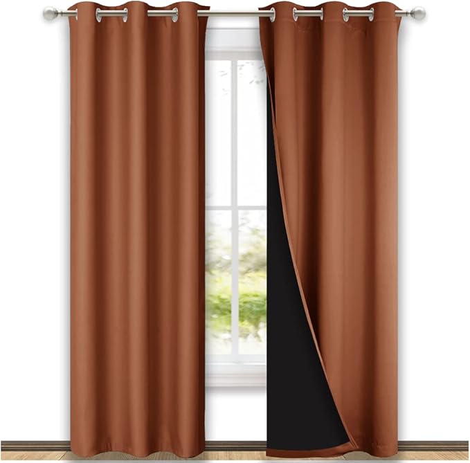 NICETOWN Full Shade Curtain Panels, 37" Wide x 80" Long, Burnt Orange, Pair of Thermal Insulated & Energy Efficiency Blackout Drapes for Living Room, Lined Silky Performance Window Dressing by NICETOWN