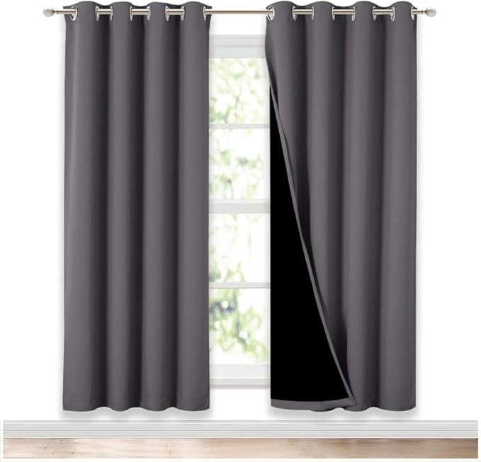 NICETOWN Grey Full Shade Curtain Panels, Pair of Energy Smart & Noise Blocking Out Blackout Drapes for Dining Room Window, Thermal Insulated Guest Room Lined Window Dressing(Gray, 52 x 72 inch) by NICETOWN