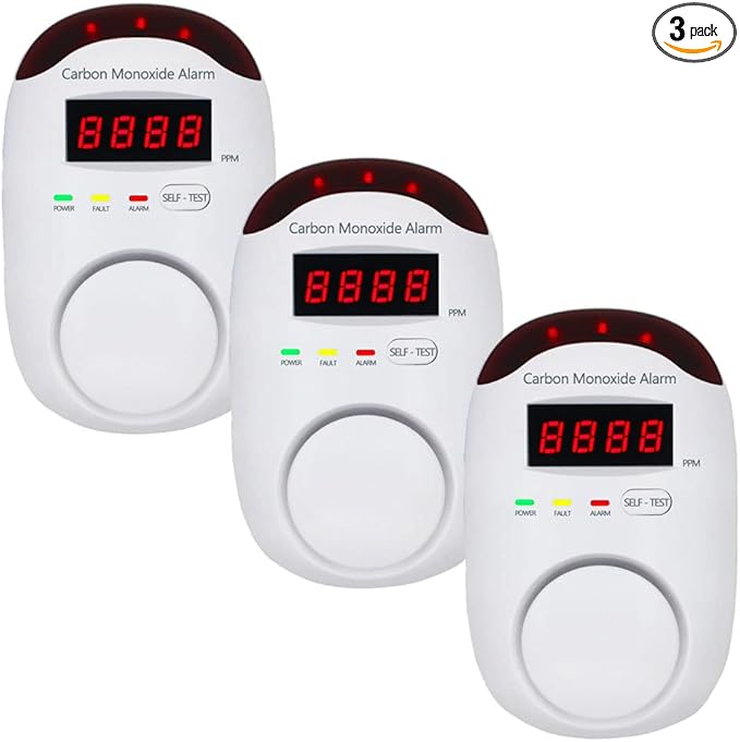 Carbon Monoxide Detectors, WESHLGD Plug-in CO Detector Alarm Monitor with LED Digital Display and Voice Alert for Home/Kitchen - 3 Pack by WESHLGD