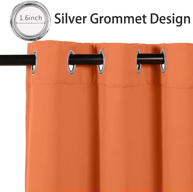 MYSKY HOME Orange Bedroom Curtains 63 Inch Long Blackout Curtains for Living Room Thermal Insulated Curtains for Nursery Room Grommet Top Window Curtains, 1 Curtain Panel, 52 x 63 Inch, Orange - Image 2