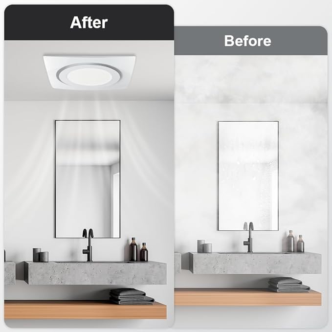 88CFM 1.0 Sone Bathroom Exhaust Fan with Light, Ultra-Quiet Bathroom Vent Fan Extractor with 6FT Flexible Ducting Hose and Clamps, Ceiling Mount Ventilation Shower Bath Fan - Image 8