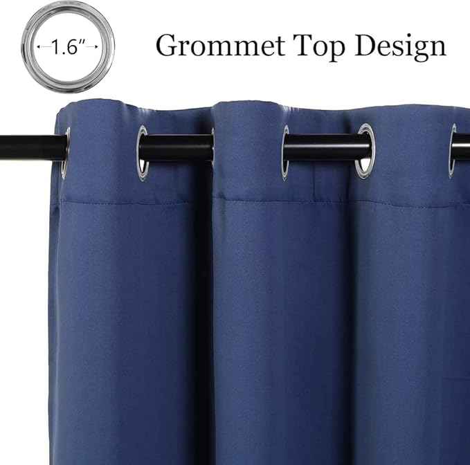 MYSKY HOME Navy Blue Blackout Curtains, 80 x 52 Inch, Grommet, Privacy, Room Darkening, Single Panel, Living Room/Bedroom - Image 2