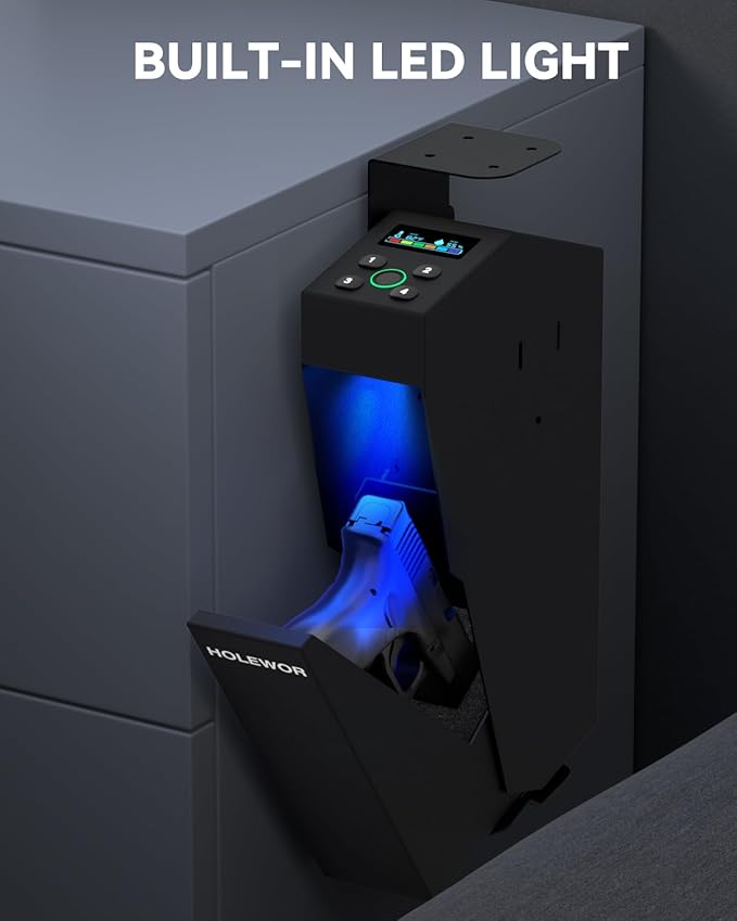 Gun Safe Biometric Pistol Safe Fingerprint Drop Down Mount Handgun Safe Under Table for Desk Bedside Nightstand - Image 7