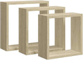 vidaXL Set of 3 Sonoma Oak Wall Cube Shelves - Modern, Durable MDF Floating Shelves for Display and Storage, Easy Installation by vidaXL