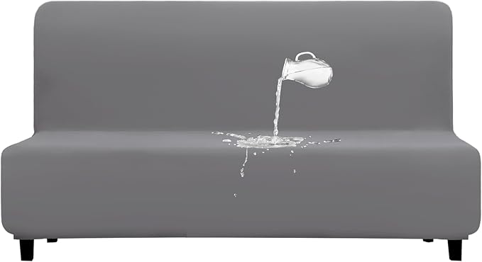 PureFit 100% Dual Waterproof Futon Cover, Couch Cover - Stretch Non Slip Fleece Sofa Covers Washable, Leakproof Furniture Protector for Kids, Pets, Dog (Light Gray) by PureFit