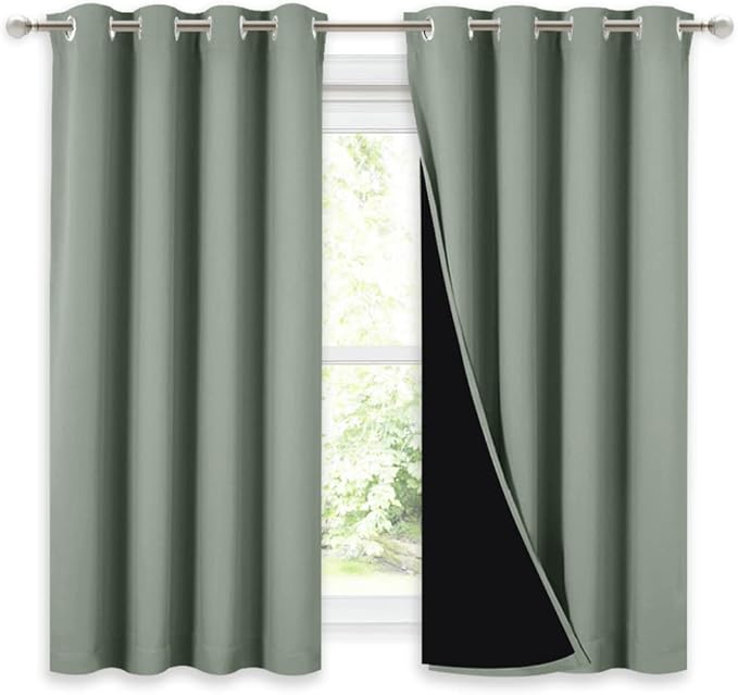NICETOWN 100% Blackout Curtains 54 inches Long, Double-Deck Completely Blackout Window Treatment Thermal Insulated Lined Drapes for Small Window (Greyish Green, 1 Pair, 52 inches Width Each Panel) by NICETOWN