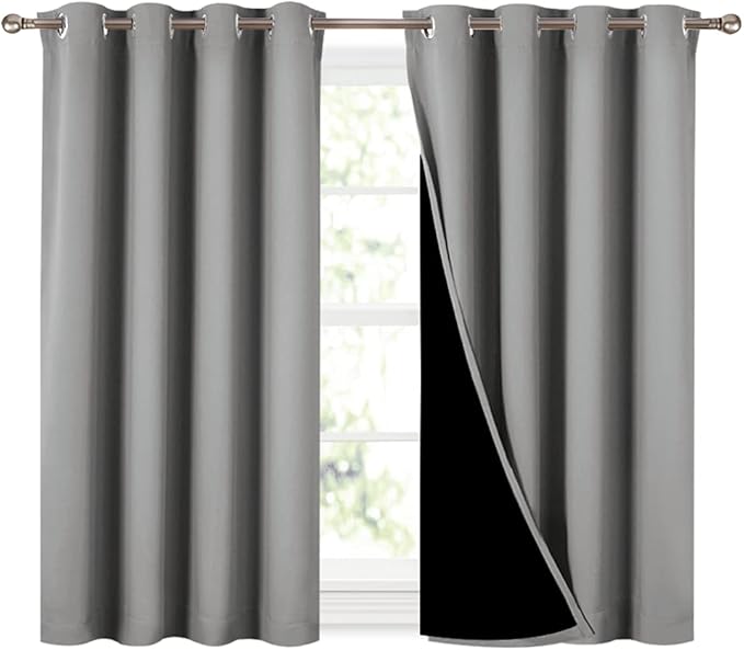 NICETOWN 100% Blackout Curtains with Black Liners, Thermal Insulated Full Blackout 2-Layer Curtains, Energy Efficiency Window Draperies for Dining Room (Silver Grey, 2 Panels, 52-inch W by 45-inch L) by NICETOWN
