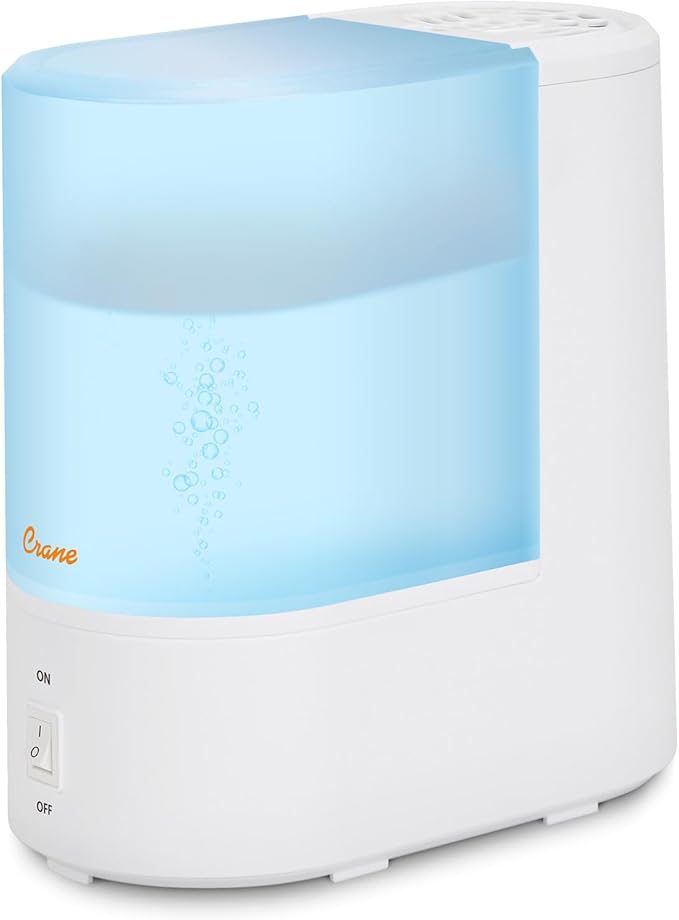 Crane Warm Mist Humidifier, Small Humidifier for Bedroom, Office, Vapor Pad Tray, Soothing Warm Mist Humidifiers For Bedroom, Relief for Dry Air, Quiet Operation, Auto Shut-Off, Desk Humidifiers by Crane