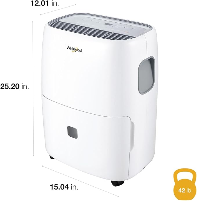 Whirlpool 50-Pint Portable Dehumidifier for Basement, Garage, and Living Room, 115V, Dehumidifier for Rooms up to 4500 Sq. Ft. with Energy Star Certification, Auto-Shutoff, and Timer in White - Image 4