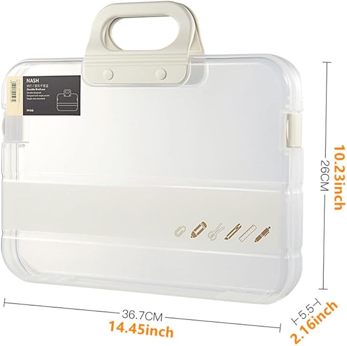 Portable File Box Clear Waterproof Document Storage Box with Snaps PP Files Organizer Cases for A4 Paper Magazines Notebooks School or Office Supplies (1pcs, White) - Image 2