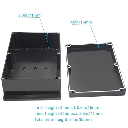 Zulkit Junction Box ABS Plastic Dustproof Waterproof IP65 Universal Electrical Boxes Project Enclosure with Fixed Ear Black 10.4 x 7.2 x 3.7 Inch (263 x 182 x 95 mm) (Pack of 1) - Image 6