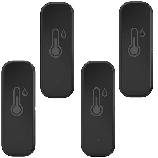 WiFi Temperature and Humidity Sensor,Compatible with Alexa and Google Home,No Hub Required,for Home,Baby Rooms,Greenhouses Accessories,Garages Black 4Pack(No Include Battery) by Unknown