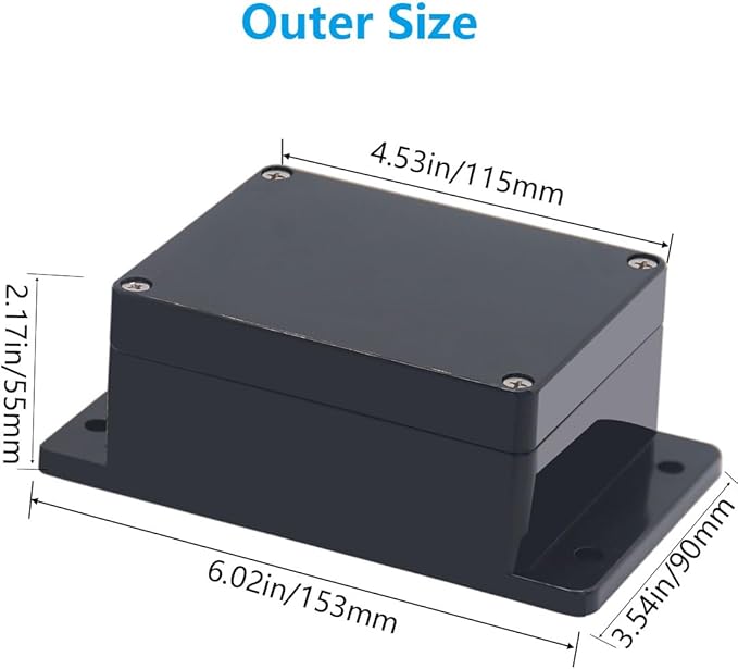Outdoor Waterproof Junction Box IP67 Project Box ABS Black Electrical Boxes Electronic Enclsoure with Mounting Ear for DIY Project 4.5 x 3.5 x 2.2 inch (115x90x55mm) - Image 2
