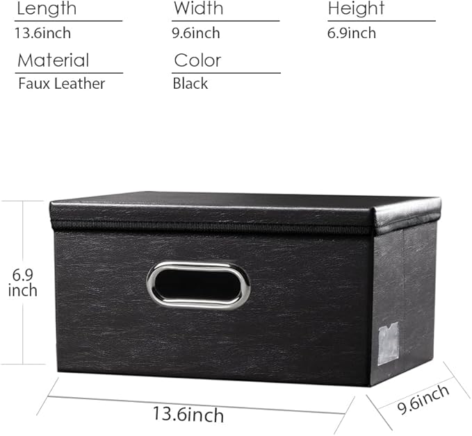 PRANDOM Collapsible Storage Box with Lid [1-Pack] Leather Fabric Foldable Storage Bin Organizer Container Basket Cube with Cover for Home Bedroom Closet Office Nursery Black (13.6x9.6x6.9) - Image 5
