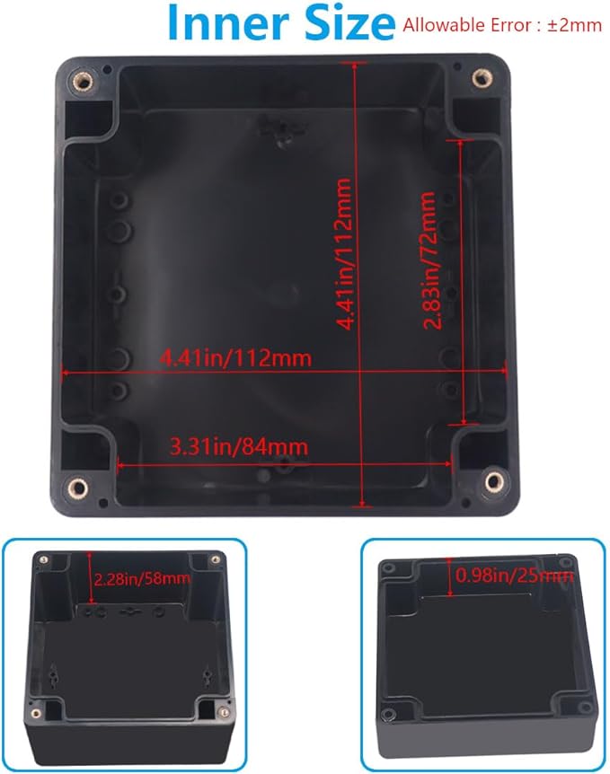 Outdoor Waterproof Junction Box IP67 Project Box ABS Black Electrical Boxes Electronic Enclsoure for DIY Project 4.7 x 4.7 x 3.5 inch (120x120x90mm) - Image 5