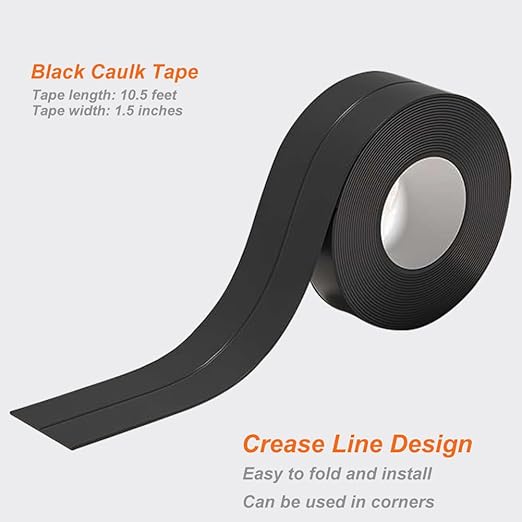 Black Waterproof Caulking Tape Self Adhesive, Tub Shower CaulkTape, Bathtub Caulk Strip Sealer Trim Bath Floor Tile Wall Toilet Caulk, Bathroom Accessories, Kitchen Tape, Better Than Silicone Caulk - Image 2
