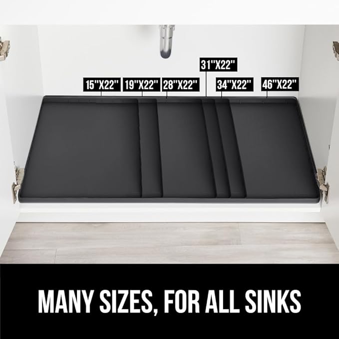 GORILLA GRIP Waterproof Silicone Under Sink Mat with Raised Lip for Kitchen and Bathroom, 31 x 22 in, Cabinet Shelf Liner Stay in Place Mats Dishwasher Safe Drawer Liner, Organizer Tray, Black - Image 8