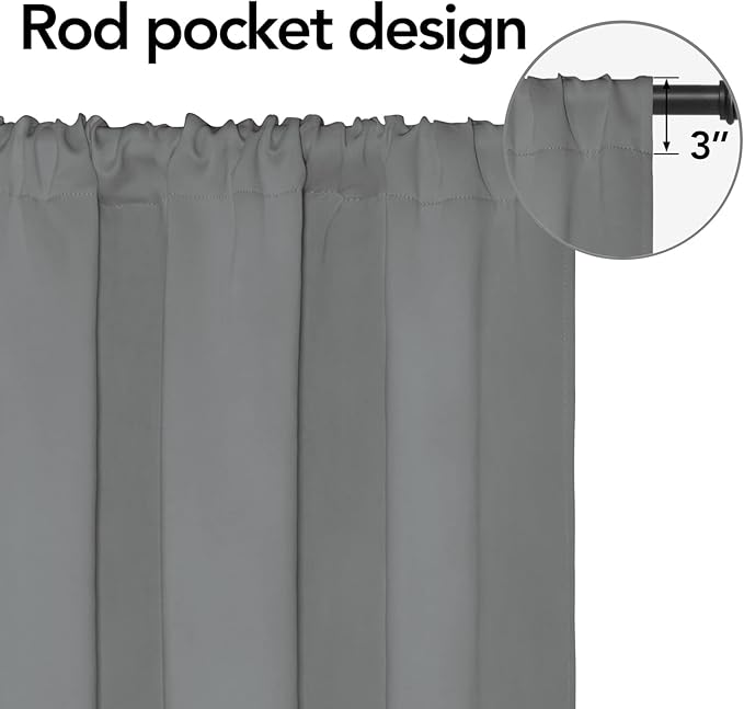 Easy-Going Rod Pocket Blackout Curtains for Bedroom, Room Darkening Window Curtains for Living Room, Thermal Insulated Noise Reduction Solid Window Drapes, 2 Panels(52x56 in, Light Gray) - Image 2