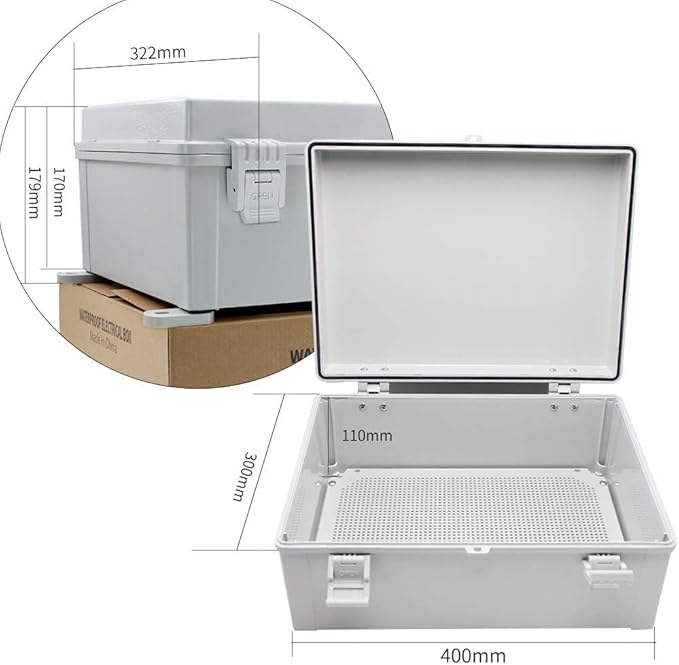MAKERELE Outdoor electrical Box Weatherproof Includes Internal Mounting Panel 15.7"*11.8"*6.7" (400 * 300 * 170mm) Large Project Box For Electronics Hinged Cover Plastic Clip With 2 NPT 3/4” Glands - Image 2