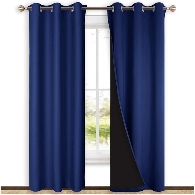 NICETOWN Blackout Curtains 80 inches Long, 2 Pieces, 42" Wide Each Panel, Royal Blue, Full Light Blocking Drapes with Black Liner for Nursery, Thermal Insulated Draperies for Hall, Villa by NICETOWN