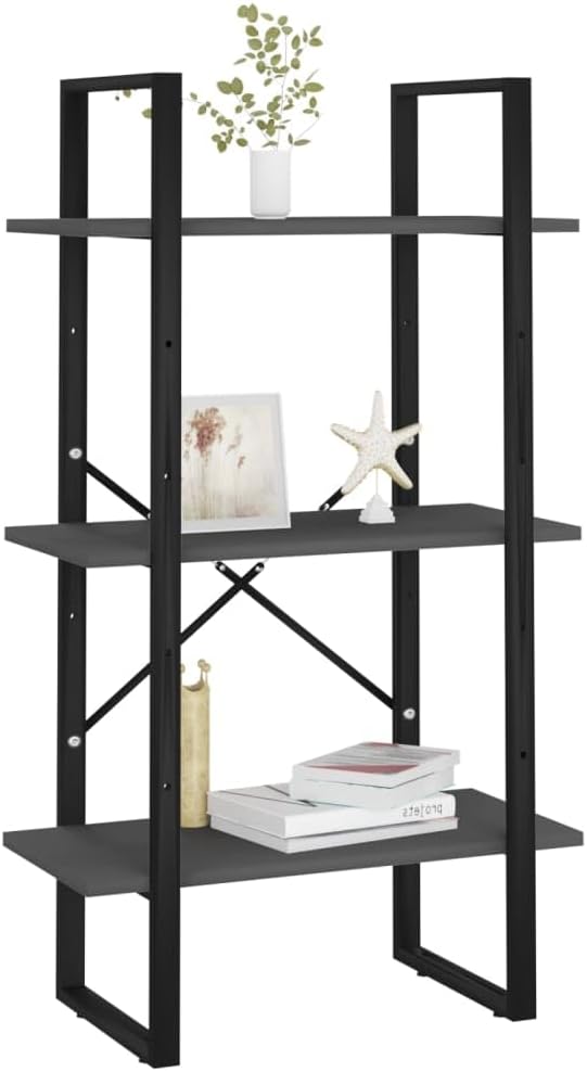 Grey Metal Medium Storage Shelf 11.8 x 23.6 x 41.3 in 3 Tier Rectangular Bookshelf Organizer Industrial Unit for Living Room Basement Bedroom - Image 5