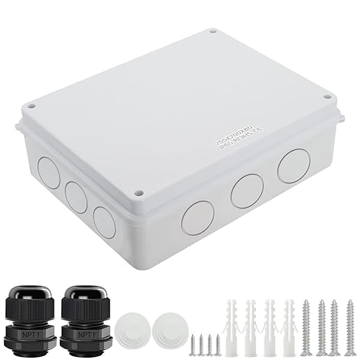 LeMotech Junction Box, Electrical Box IP65 Water Resistant Dustproof ABS Plastic Project Enclosure for Electronics White 10 x 7.9 x 3.1 inch by LeMotech