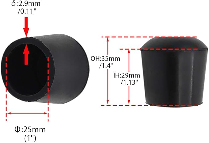 Flyshop 1", 25 mm, Patio Round Chair Leg Caps, Furniture Table Feet Covers Floor Protectors, Anti-Skid Durable Thick Rubber Leg Tips, 8 Pack, Black - Image 2