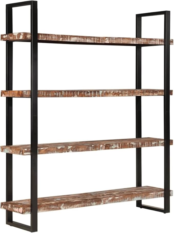 4-Tier Industrial Bookshelf 70.9 Inch Tall Solid Reclaimed Wood Storage Shelf for Living Room Home Office Vintage Furniture Organizer by WDGJJFECNMUEHI