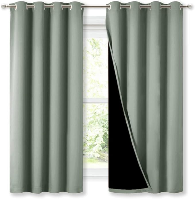 NICETOWN Extra Long Truly Blackout Drapes for Hall and Villa, 46-inch Width Each Panel, 45-inch Length, Greyish Green, 2 Pieces, 100% Blackout Window Curtains with Black Lined for Night Shift Worker by NICETOWN