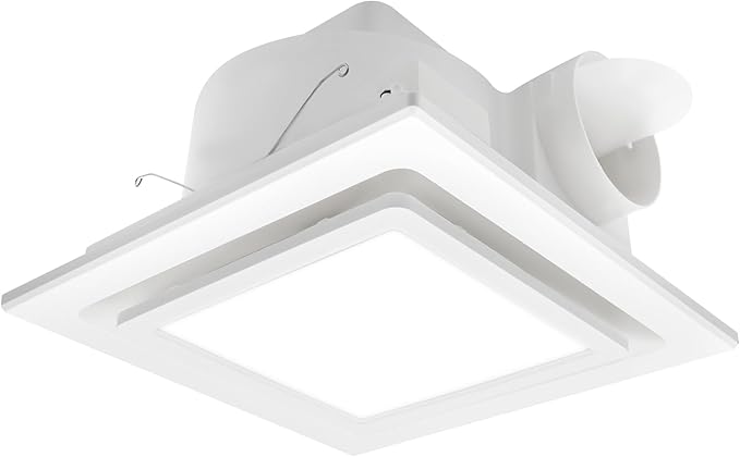 Bathroom Exhaust Fan with Light,9.8 in Panel,6000K 12W Square LED,117CFM 0.7 Sones 4 Inches Duct 115V,Quiet Bathroom Ventilation Exhaust Fan for Shower/Restroom/Office/Home (6000K LED) by POWERENG