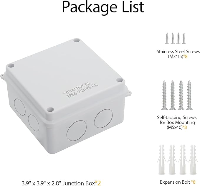 LeMotech ABS Plastic Dustproof Waterproof IP65 Junction Box Universal Electrical Project Enclosure White 3.9 x 3.9 x 2.8 inch (100 x 100 x 70 mm)(Pack of 2) - Image 9