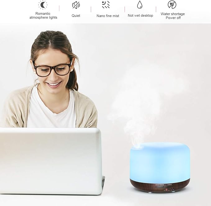 300ML Essential Oil Diffuser with Remote Control,Ultrasonic Aromatherapy Air Diffuser Humidifier,Aroma Diffuser with 7 LED Color Changing Light for Large Room,Home (Dark Wood Grain) - Image 2