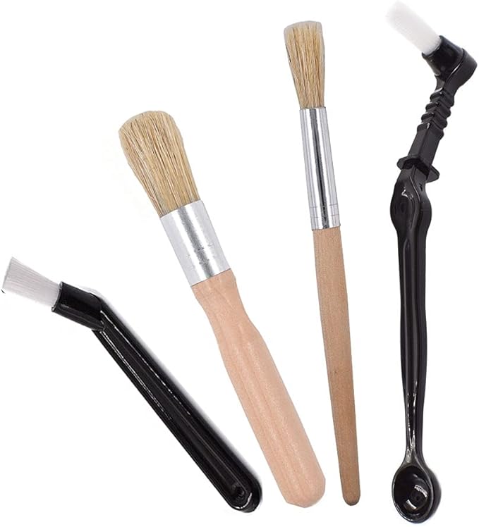 Coffee Machine Cleaning Brush Set - 4 Piece Set Including Wooden and Nylon Brushes for Grinders and Group Heads by Ergonflow