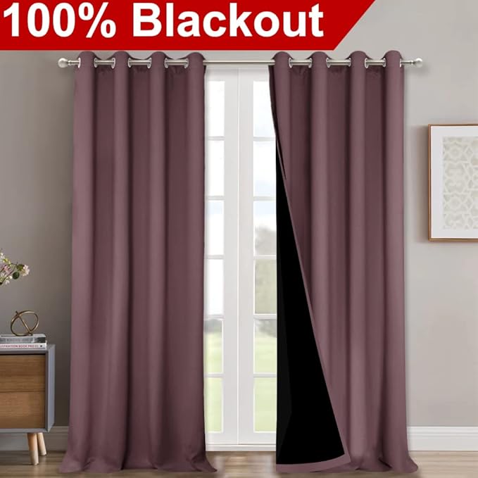 NICETOWN Full Shading Curtains 90 inches Long 2 Panels Set for Windows, Super Heavy-Duty Black Lined Blackout Curtains for Bedroom, Privacy Assured Window Treatment (Dry Rose, Pack of 2, 52 inches W) - Image 2