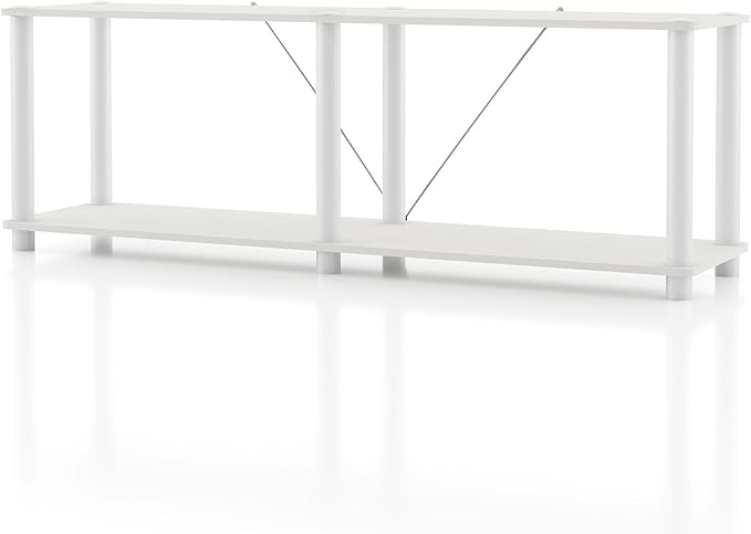 Homes: Inside + Out Apexa Modern 2-Tier Extra Wide Shelving Units, Collectibles Display Shelves, Easy Assembly Low Shelf, Home Storage Organizer for Living Room, Bedroom, Office, White by HOMESInsideOut