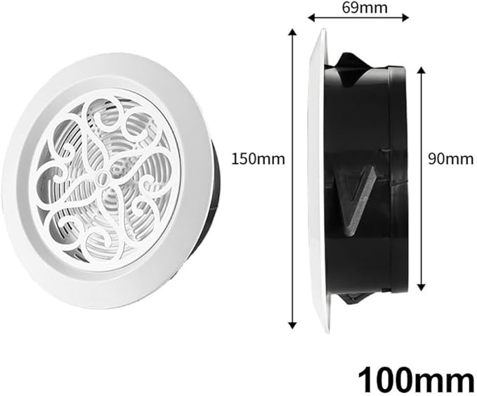 Round Air Vent Grille with Adjustable Louvers, ABS Ventilation Cover for Ceiling or Wall Ducts, Fly Screen Air Outlet Grille for Kitchen & Bathroom (100mm)(100mm) - Image 7