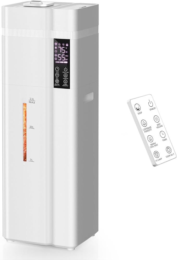 13L/3.4Gal Humidifiers for Bedroom, Ultrasonic Warm & Cool Mist Humidifier Large Room, Covers 800ft², 72H Runtime, 24H Timer, 3 Mist Modes Top Fill Quiet Humidifiers for Home, Office, White by Zeova