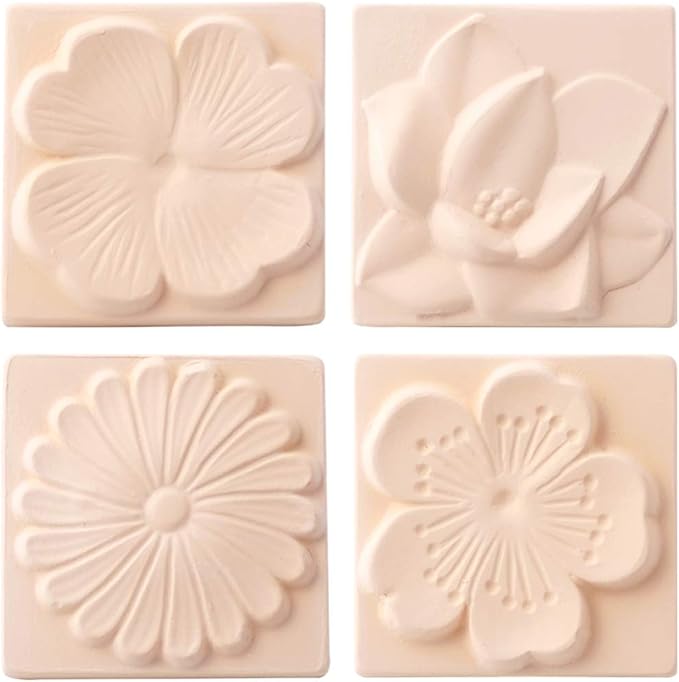 Air Purifying Healing Ceramic -Korean flowers 4 Square Wall tiles, One Set-Natural Fired Ceramic Home Decor, Odor Eliminator, Air Purifying, Humidity Control, Aromatherapy Passive Diffuser by CRECEN-HealingSpacesforYou