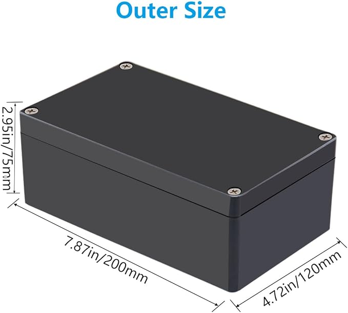 Outdoor Waterproof Junction Box IP67 Project Box ABS Black Electrical Boxes Electronic Enclsoure for DIY Project 7.9 x 4.7 x 3 inch (200x120x75mm) - Image 2