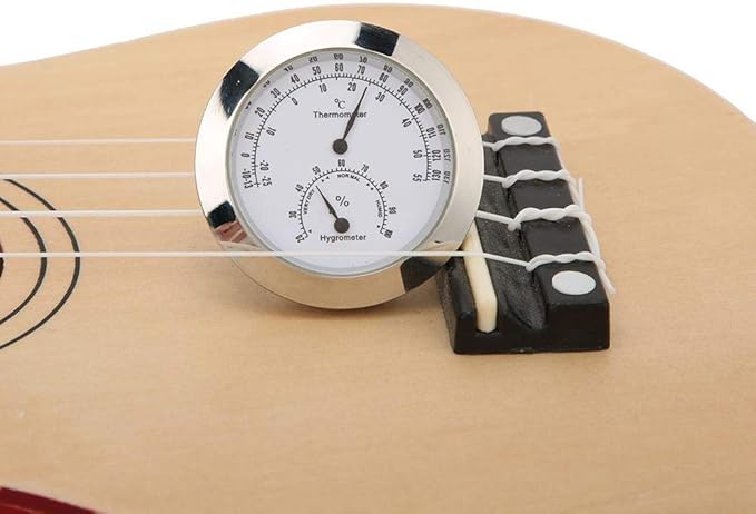 Tbest Guitar Analog Hygrometer,Round Alloy Digital Thermometer Hygrometer Humidity Temperature Meter for Violin Guitar Case for Indoor and Outdoor - Image 4