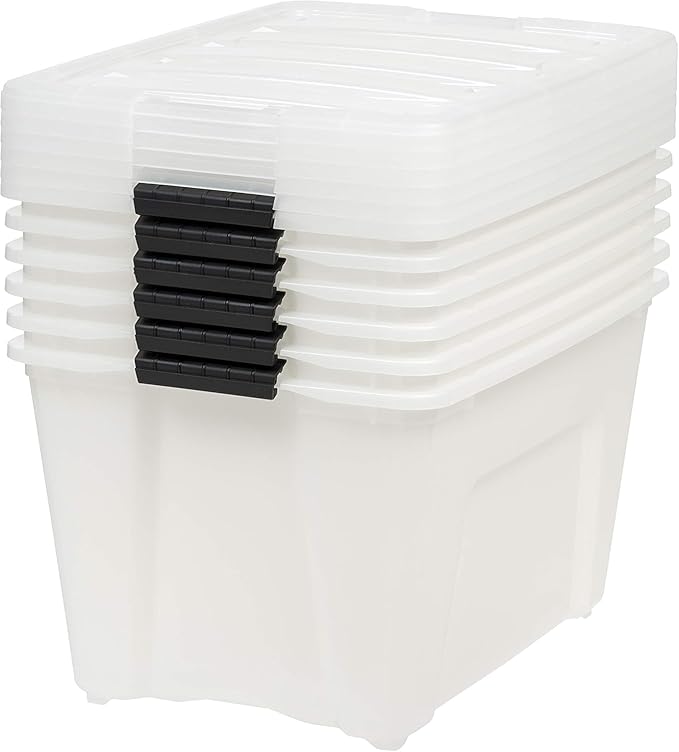 IRIS USA 54 Qt Stackable Plastic Storage Bins with Lids, 6 Pack - BPA-Free, Made in USA - Discreet Organizing Solution, Latches, Durable Nestable Containers, Secure Pull Handle - Pearl - Image 11
