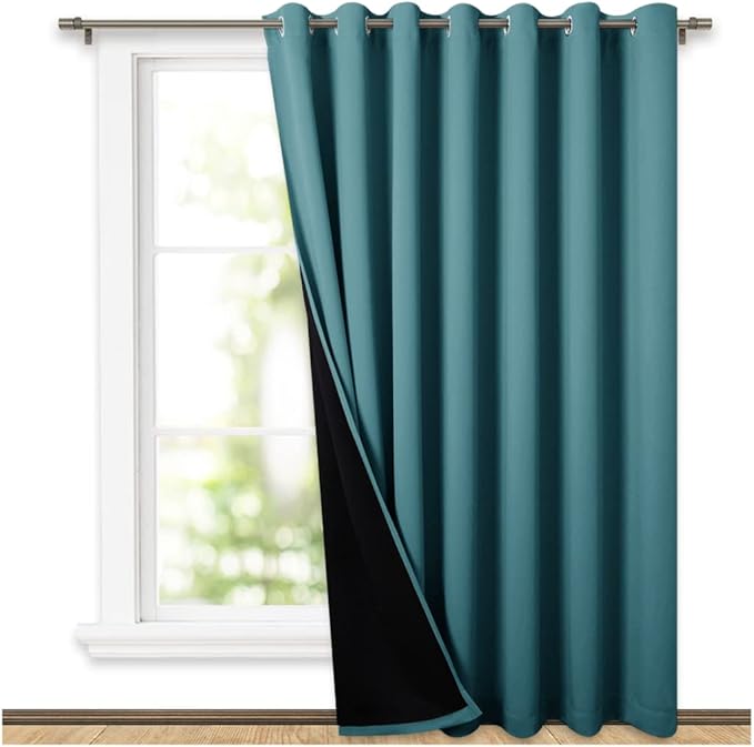 NICETOWN Peacock Teal Full Shading Closet Curtains, Privacy Room Divider Curtain Screen Partitions, Super Heavy-Duty Thermal Backing Sliding Glass Door Drape(1 Panel, 100 inches W x 84 inches L) by NICETOWN