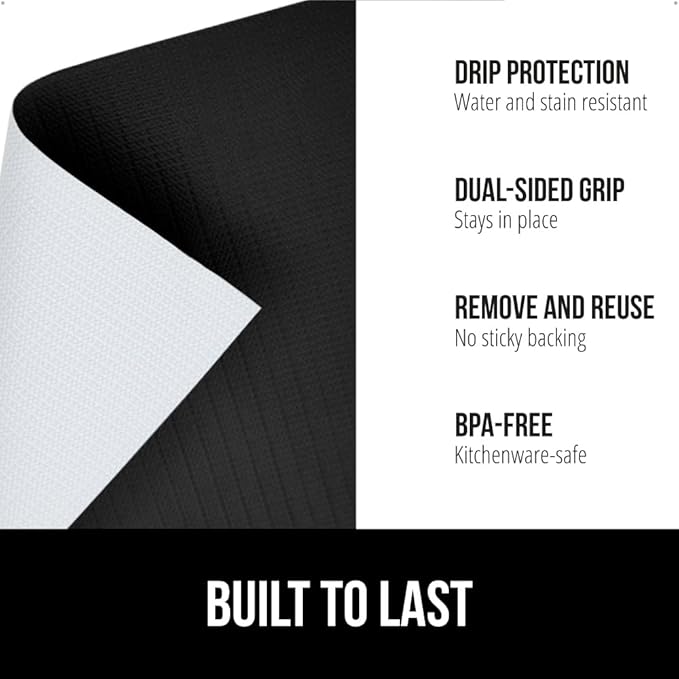 GORILLA GRIP DripGuard Shelf Liner, Non-Adhesive Drawer and Kitchen Cabinet Protector, Strong Grip Slip Resistant Underside, Smooth Surface Liners for Cabinets, Bathroom Closets, 17.5x120 Inch, Black - Image 2