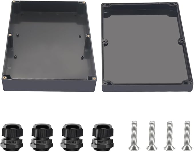 Project Box ABS Black Electrical Boxes IP67 Outdoor Waterproof Box Electronic Junction Box Power Enclosure with Cable Glands for DIY Project 11.4x8.3x2.5 inch (290 x 210 x63 mm) by Otdorpatio