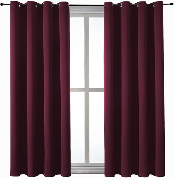ChrisDowa Grommet Blackout Curtains for Bedroom and Living Room - 2 Panels Set Thermal Insulated Room Darkening Curtains (Burgundy Red, 52W x 45L) - Image 7