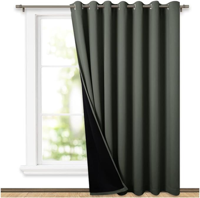 NICETOWN Dark Mallard Full Shading Curtains for Patio Door, Super Heavy-Duty Thermal Backing Sliding Glass Door Drape, Privacy Assured Room Divider Curtain (1 Panel, 100 inches W x 84 inches L) by NICETOWN