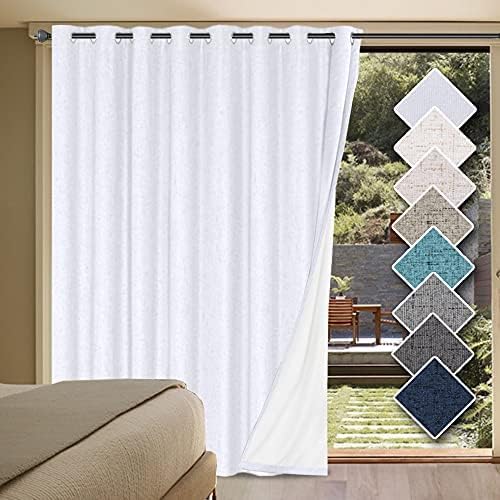H.VERSAILTEX White Linen Blackout Curtains Durable Thick Textured Linen Look 100% Blackout Patio Door Curtain Anti Rust Grommet Extra Wide Sliding Door Curtain Panel, W100 x L108 inch- Bright White by HVERSAILTEX