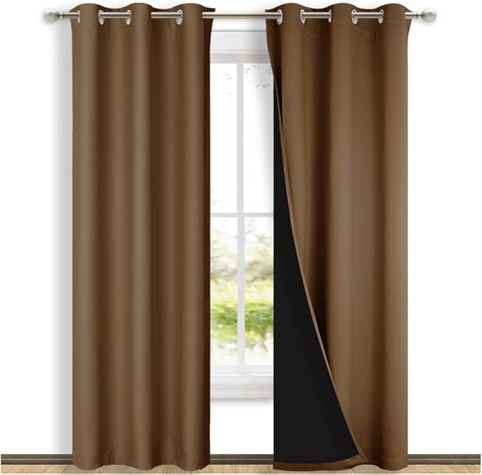 NICETOWN Blackout Curtains 84 inches Long, 2 Pieces, 42" Wide Each Panel, Gold Brown, Full Light Blocking Drapes with Black Liner for Nursery, Thermal Insulated Draperies for Hall, Villa by NICETOWN